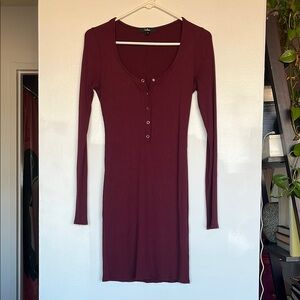 Lulu's Burgundy Long Sleeve Bodycon Dress